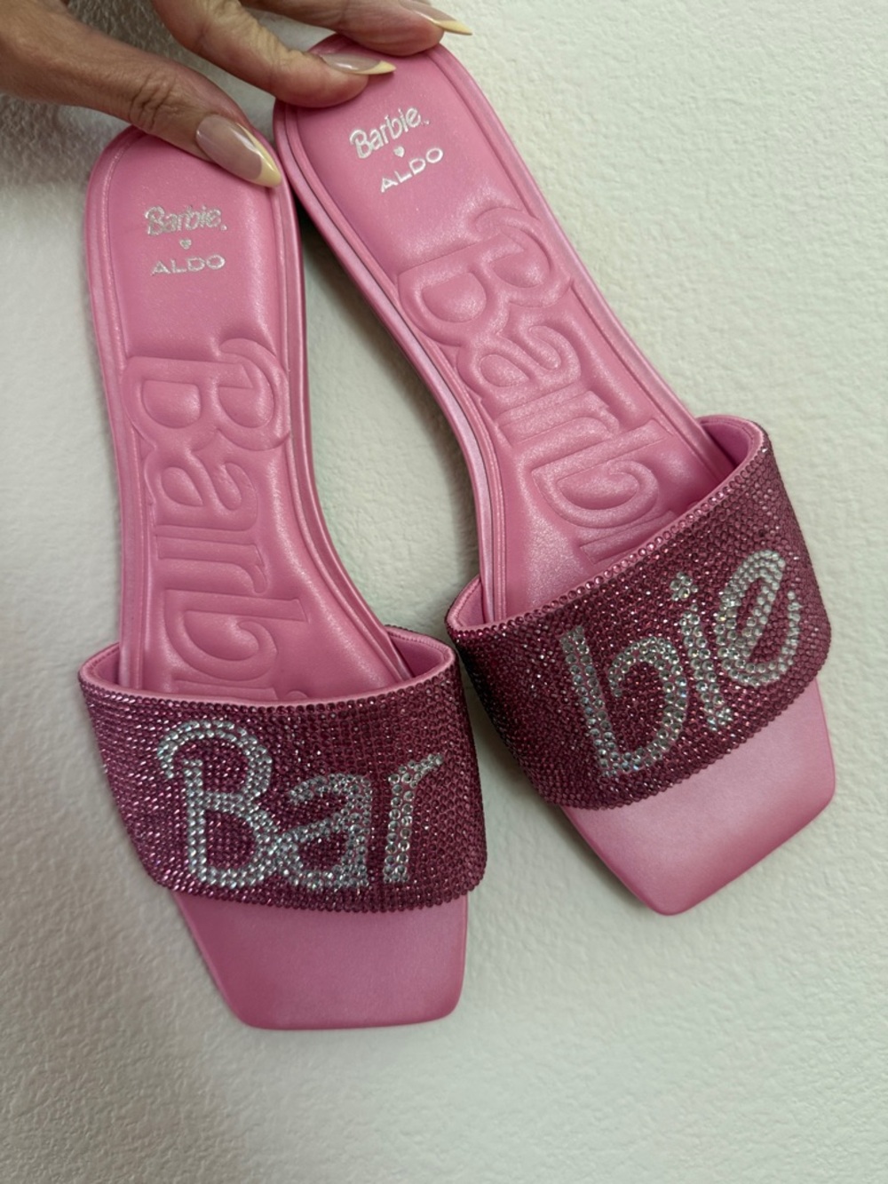 Aldo Pink Barbie Embellished Slide Mules